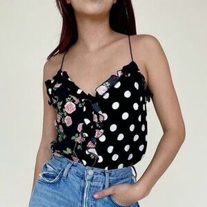 For Love & Lemons Skivvies Mochi Polka Dot & Floral Ruffle Bodysuit | 83% OFF